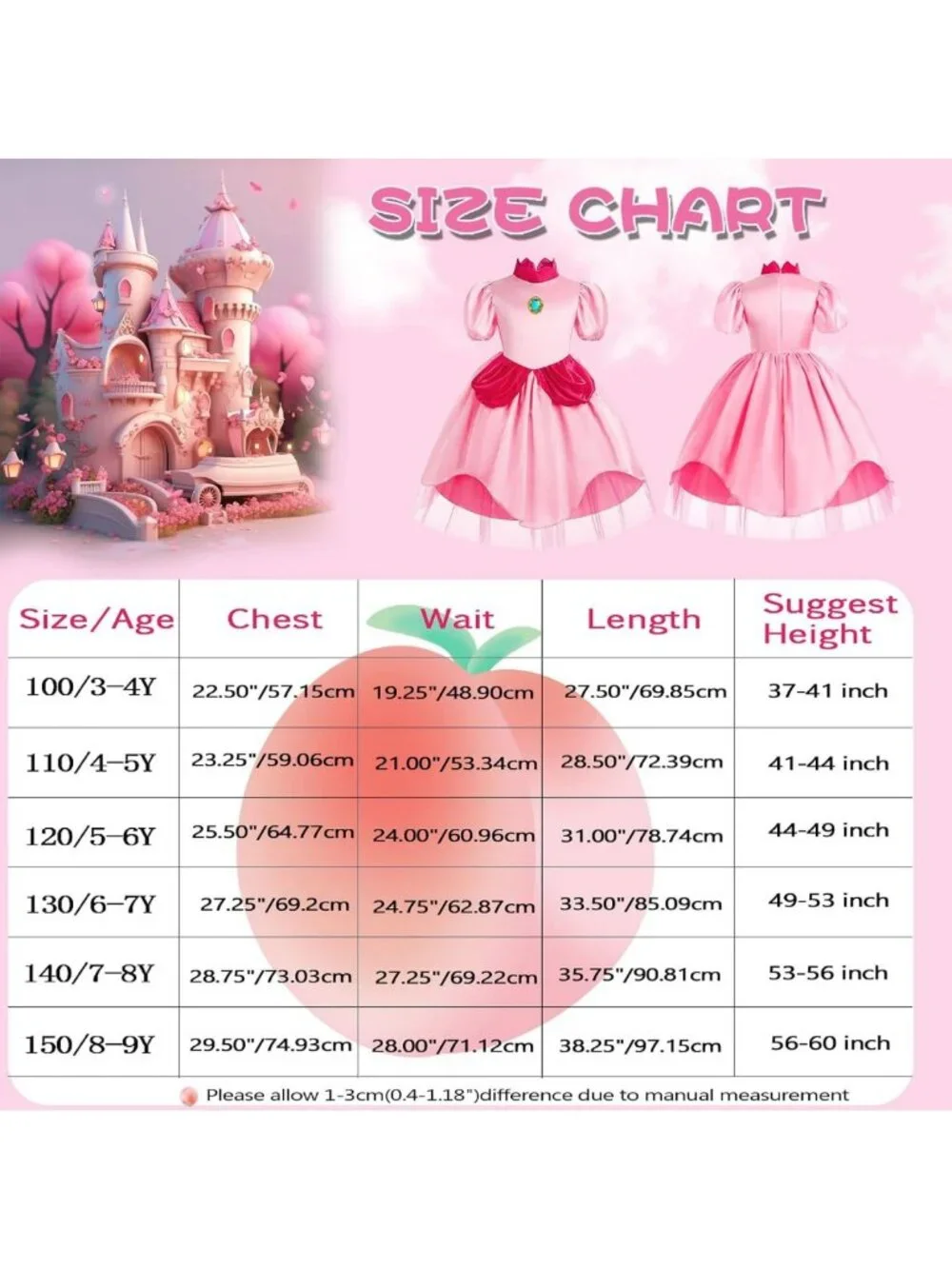 Girls' Princess Costume - Classic Pink Dress for Halloween, Cosplay & Birthday